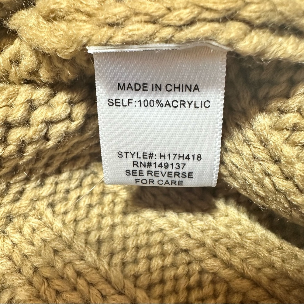 Onetheland Tan Cable Knit Cowl Neck Sweater Dress Cozy Boho Long Sleeve Fall - Picture 3 of 6